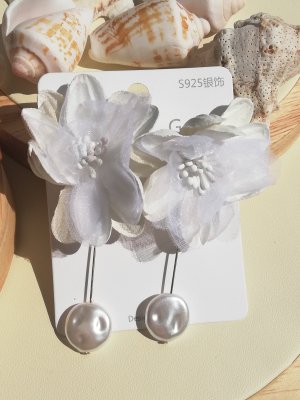 Серьги цветок с жемчугом 176733